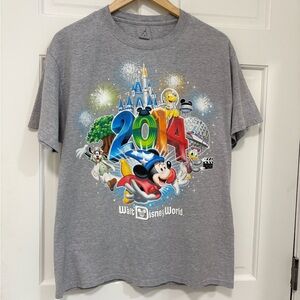 Walt Disney World 2014 Graphic Tee Gray Mickey Goofy Daisy‎ Pluto Hanes Disney